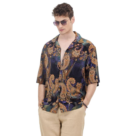 SNITCH Black Printed Box Fit Half Sleeve Oversized Shirts 