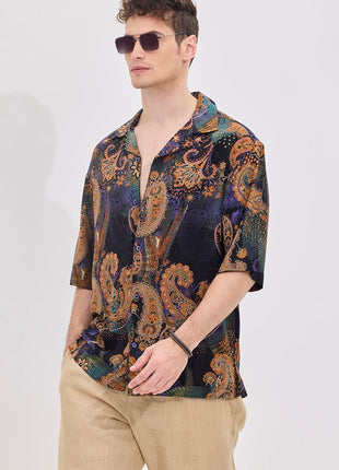 SNITCH Black Printed Box Fit Half Sleeve Oversized Shirts 