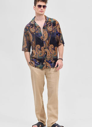 SNITCH Black Printed Box Fit Half Sleeve Oversized Shirts 