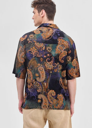 SNITCH Black Printed Box Fit Half Sleeve Oversized Shirts 