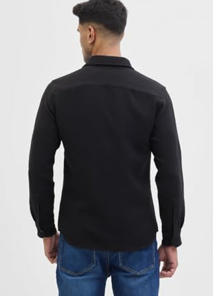 SNITCH Black Self-Design Full Sleeve Poly Blend Casual Shirts 
