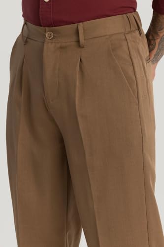 SNITCH Brown Plain Relaxed Fit Trousers 
