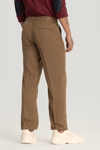 SNITCH Brown Plain Relaxed Fit Trousers 