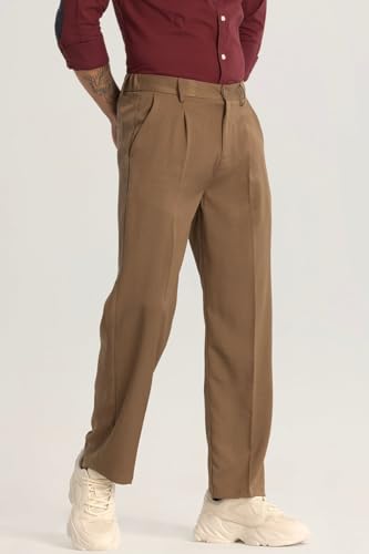 SNITCH Brown Plain Relaxed Fit Trousers 