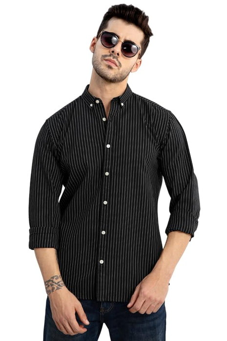 SNITCH Cotton Lining Regular Fit Shirt for Men (Black, S) 