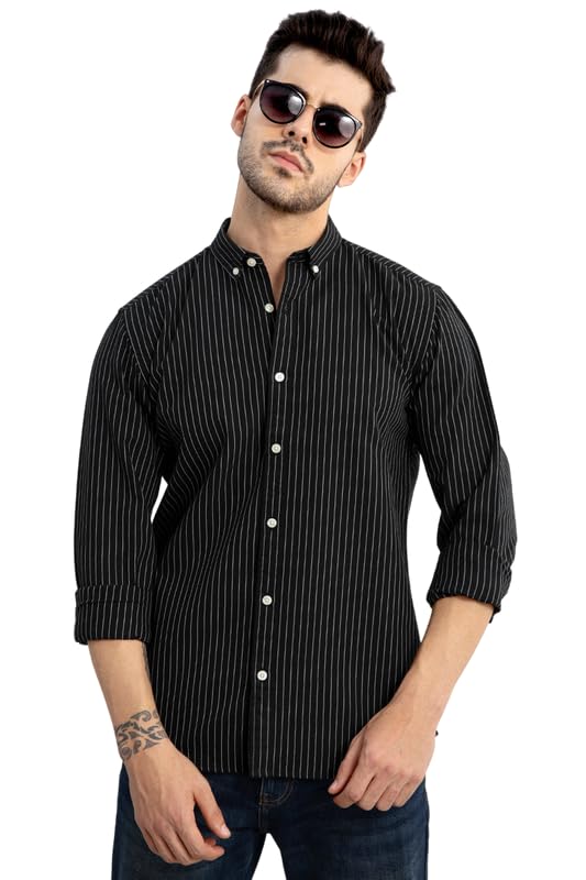 SNITCH Cotton Lining Regular Fit Shirt for Men (Black, XXL) 