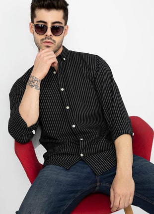 SNITCH Cotton Lining Regular Fit Shirt for Men (Black, XXL) 