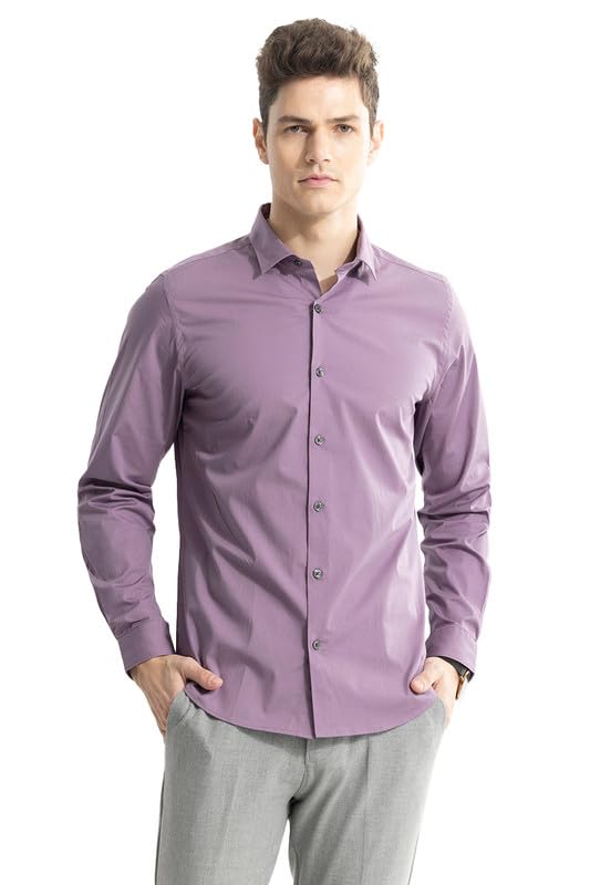 SNITCH Estonia Purple Spread Solid Slim Fit Shirt 