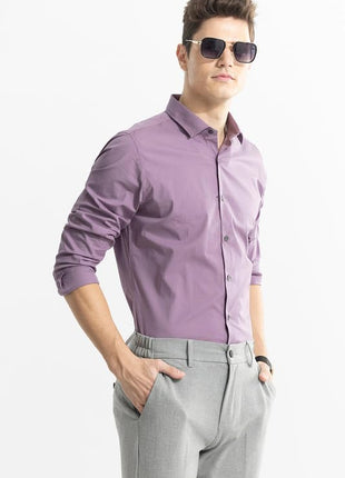 SNITCH Estonia Purple Spread Solid Slim Fit Shirt 