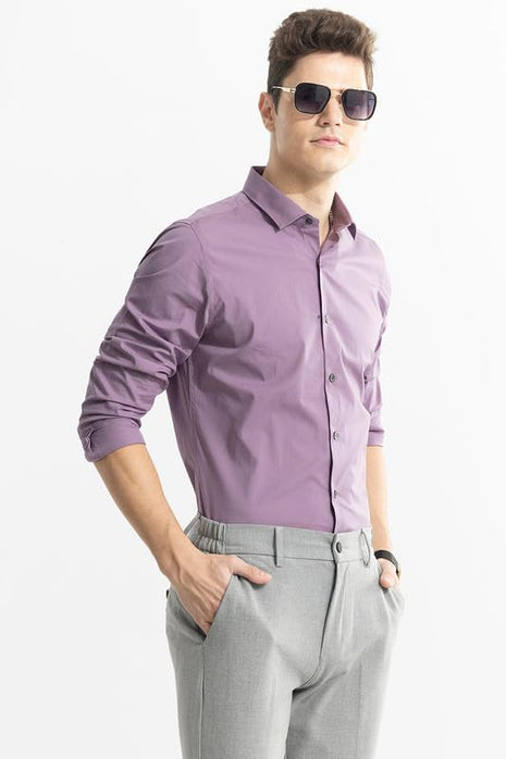 SNITCH Estonia Purple Spread Solid Slim Fit Shirt 