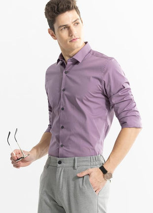 SNITCH Estonia Purple Spread Solid Slim Fit Shirt 