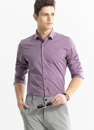 SNITCH Estonia Purple Spread Solid Slim Fit Shirt 