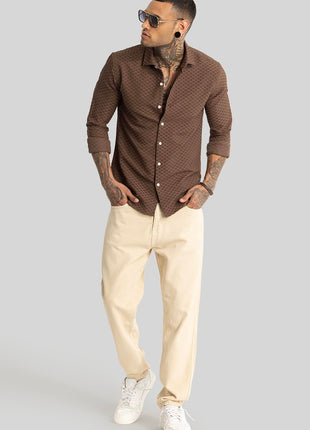 SNITCH Ludvig Light Brown Textured Shirts 