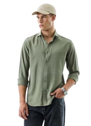 SNITCH Men Casual Shirt | Slim Fit Full Sleeve Classic Collar Solid Pattern | Premium Viscose Blend & Breathable Fabric for Everyday & Semi-Formal Wear | Sage Green 