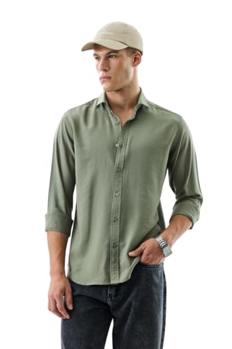 SNITCH Men Casual Shirt | Slim Fit Full Sleeve Classic Collar Solid Pattern | Premium Viscose Blend & Breathable Fabric for Everyday & Semi-Formal Wear | Sage Green 