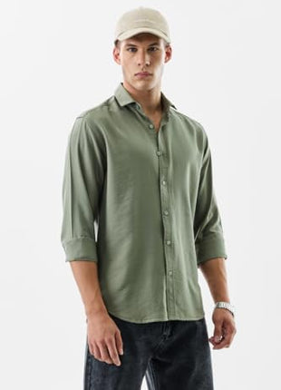 SNITCH Men Casual Shirt | Slim Fit Full Sleeve Classic Collar Solid Pattern | Premium Viscose Blend & Breathable Fabric for Everyday & Semi-Formal Wear | Sage Green 