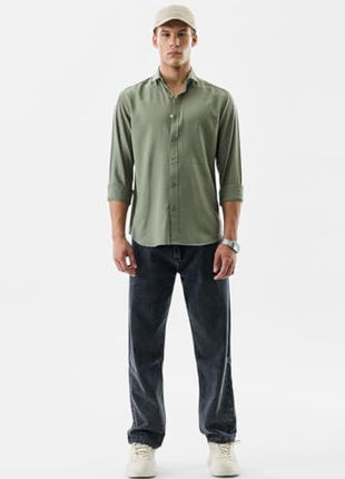 SNITCH Men Casual Shirt | Slim Fit Full Sleeve Classic Collar Solid Pattern | Premium Viscose Blend & Breathable Fabric for Everyday & Semi-Formal Wear | Sage Green 