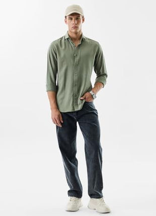 SNITCH Men Casual Shirt | Slim Fit Full Sleeve Classic Collar Solid Pattern | Premium Viscose Blend & Breathable Fabric for Everyday & Semi-Formal Wear | Sage Green 