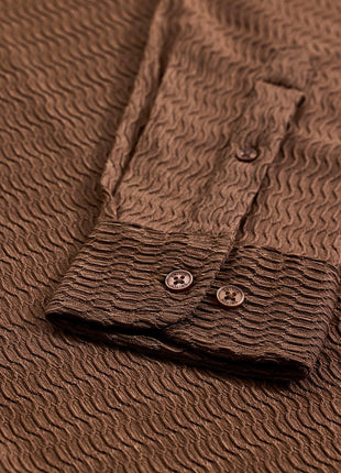 SNITCH Men Casual Shirt | Slim Fit Full Sleeve Classic Collar Textured Design | Premium Polyester Blend & Comfortable Fabric Semi-Formal Events ||Rich Earthy Brown 