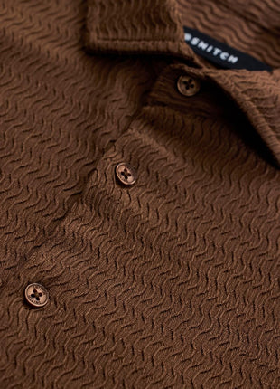 SNITCH Men Casual Shirt | Slim Fit Full Sleeve Classic Collar Textured Design | Premium Polyester Blend & Comfortable Fabric Semi-Formal Events ||Rich Earthy Brown 