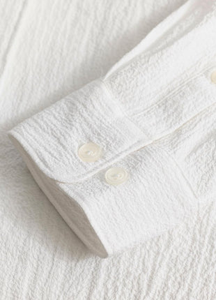 SNITCH Men's Casual Shirt | Slim Fit Full Sleeve Button-Down Collar Textured Pattern | Premium Cotton Blend & Woven Fabric for College & Casual Wear | White 