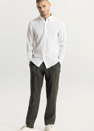 SNITCH Men's Casual Shirt | Slim Fit Full Sleeve Button-Down Collar Textured Pattern | Premium Cotton Blend & Woven Fabric for College & Casual Wear | White 