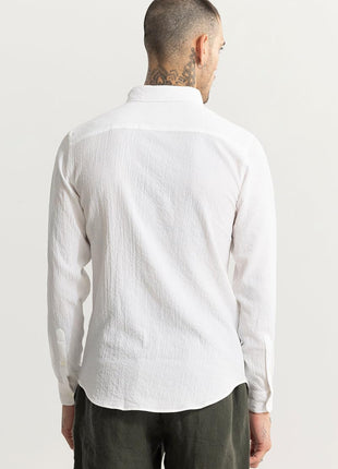 SNITCH Men's Casual Shirt | Slim Fit Full Sleeve Button-Down Collar Textured Pattern | Premium Cotton Blend & Woven Fabric for College & Casual Wear | White 