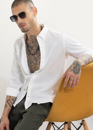 SNITCH Men's Casual Shirt | Slim Fit Full Sleeve Button-Down Collar Textured Pattern | Premium Cotton Blend & Woven Fabric for College & Casual Wear | White 