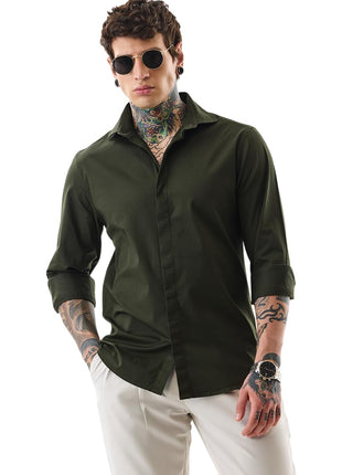 SNITCH Men's Casual Shirt | Slim Fit Full Sleeve Classic Collar Solid Pattern | Premium Cotton Blend & Breathable Fabric for Everyday & Semi-Formal Wear | Dark Green 