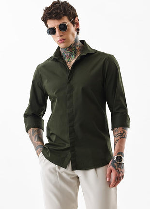 SNITCH Men's Casual Shirt | Slim Fit Full Sleeve Classic Collar Solid Pattern | Premium Cotton Blend & Breathable Fabric for Everyday & Semi-Formal Wear | Dark Green 