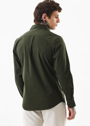 SNITCH Men's Casual Shirt | Slim Fit Full Sleeve Classic Collar Solid Pattern | Premium Cotton Blend & Breathable Fabric for Everyday & Semi-Formal Wear | Dark Green 