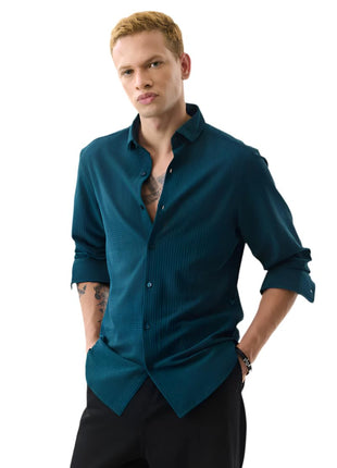 SNITCH Men's Casual Shirt | Slim Fit Full Sleeve Classic Collar Textured Design | Premium Polyester Blend & Lightweight Fabric for Everyday Wear | Teal 