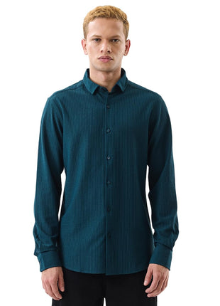 SNITCH Men's Casual Shirt | Slim Fit Full Sleeve Classic Collar Textured Design | Premium Polyester Blend & Lightweight Fabric for Everyday Wear | Teal 