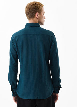 SNITCH Men's Casual Shirt | Slim Fit Full Sleeve Classic Collar Textured Design | Premium Polyester Blend & Lightweight Fabric for Everyday Wear | Teal 