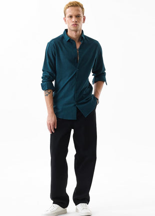 SNITCH Men's Casual Shirt | Slim Fit Full Sleeve Classic Collar Textured Design | Premium Polyester Blend & Lightweight Fabric for Everyday Wear | Teal 