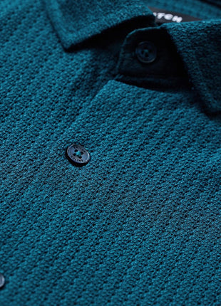 SNITCH Men's Casual Shirt | Slim Fit Full Sleeve Classic Collar Textured Design | Premium Polyester Blend & Lightweight Fabric for Everyday Wear | Teal 