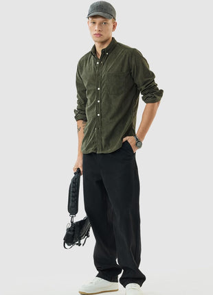 SNITCH Men's Casual Shirt | Slim Fit Long Sleeve Button Down Collar Solid Pattern | 100% Polyester Textured Fabric, Machine Washable | Olive Green 