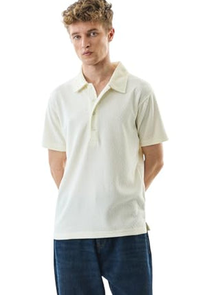 SNITCH Men's Polo Shirt | Textured Slim Fit Design | 100% Polyester Fabric with Breathable & Lightweight Features | Casual & Streetwear Usage |Light Yellow 