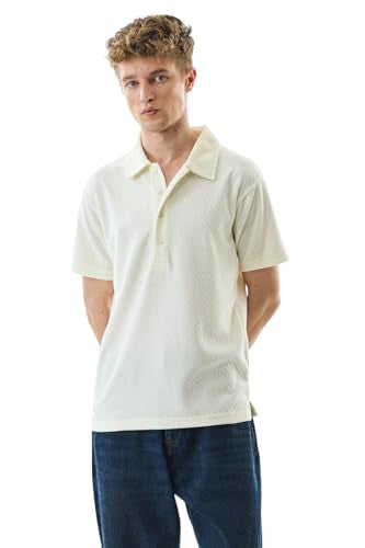 SNITCH Men's Polo Shirt | Textured Slim Fit Design | 100% Polyester Fabric with Breathable & Lightweight Features | Casual & Streetwear Usage |Light Yellow 