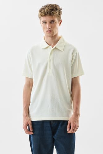 SNITCH Men's Polo Shirt | Textured Slim Fit Design | 100% Polyester Fabric with Breathable & Lightweight Features | Casual & Streetwear Usage |Light Yellow 