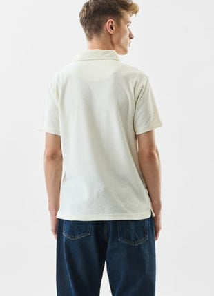 SNITCH Men's Polo Shirt | Textured Slim Fit Design | 100% Polyester Fabric with Breathable & Lightweight Features | Casual & Streetwear Usage |Light Yellow 