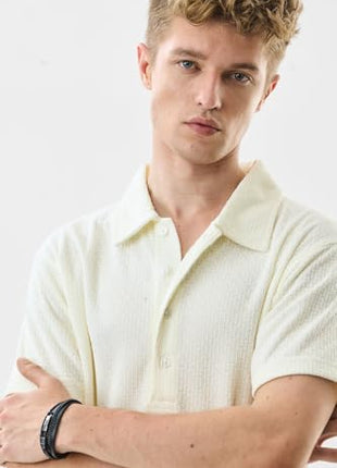 SNITCH Men's Polo Shirt | Textured Slim Fit Design | 100% Polyester Fabric with Breathable & Lightweight Features | Casual & Streetwear Usage |Light Yellow 