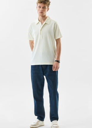 SNITCH Men's Polo Shirt | Textured Slim Fit Design | 100% Polyester Fabric with Breathable & Lightweight Features | Casual & Streetwear Usage |Light Yellow 