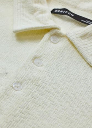 SNITCH Men's Polo Shirt | Textured Slim Fit Design | 100% Polyester Fabric with Breathable & Lightweight Features | Casual & Streetwear Usage |Light Yellow 