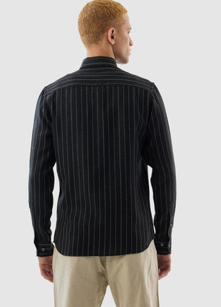 SNITCH Mens Black Button Down Collared Full Sleeve Curve Hem Cotton Casual Light Weight Stripes Slim Fit Shirt 