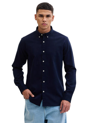 SNITCH Navy Slim Fit Solid Oxford Shirts 