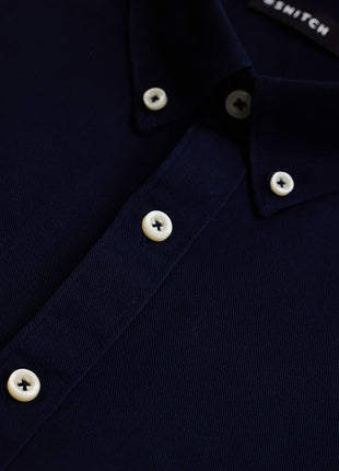 SNITCH Navy Slim Fit Solid Oxford Shirts 