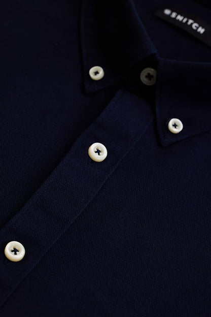 SNITCH Navy Slim Fit Solid Oxford Shirts 
