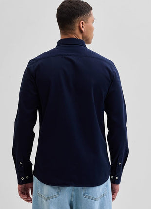 SNITCH Navy Slim Fit Solid Oxford Shirts 
