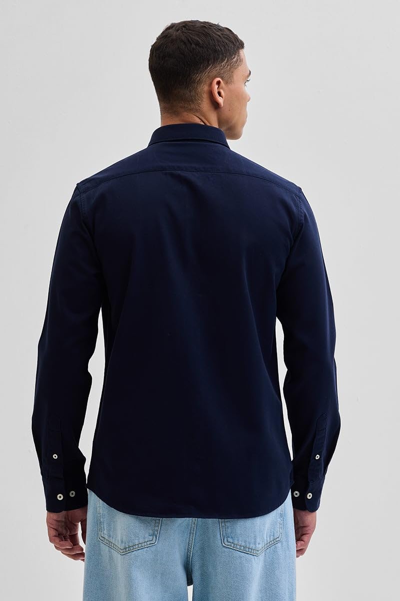 SNITCH Navy Slim Fit Solid Oxford Shirts 